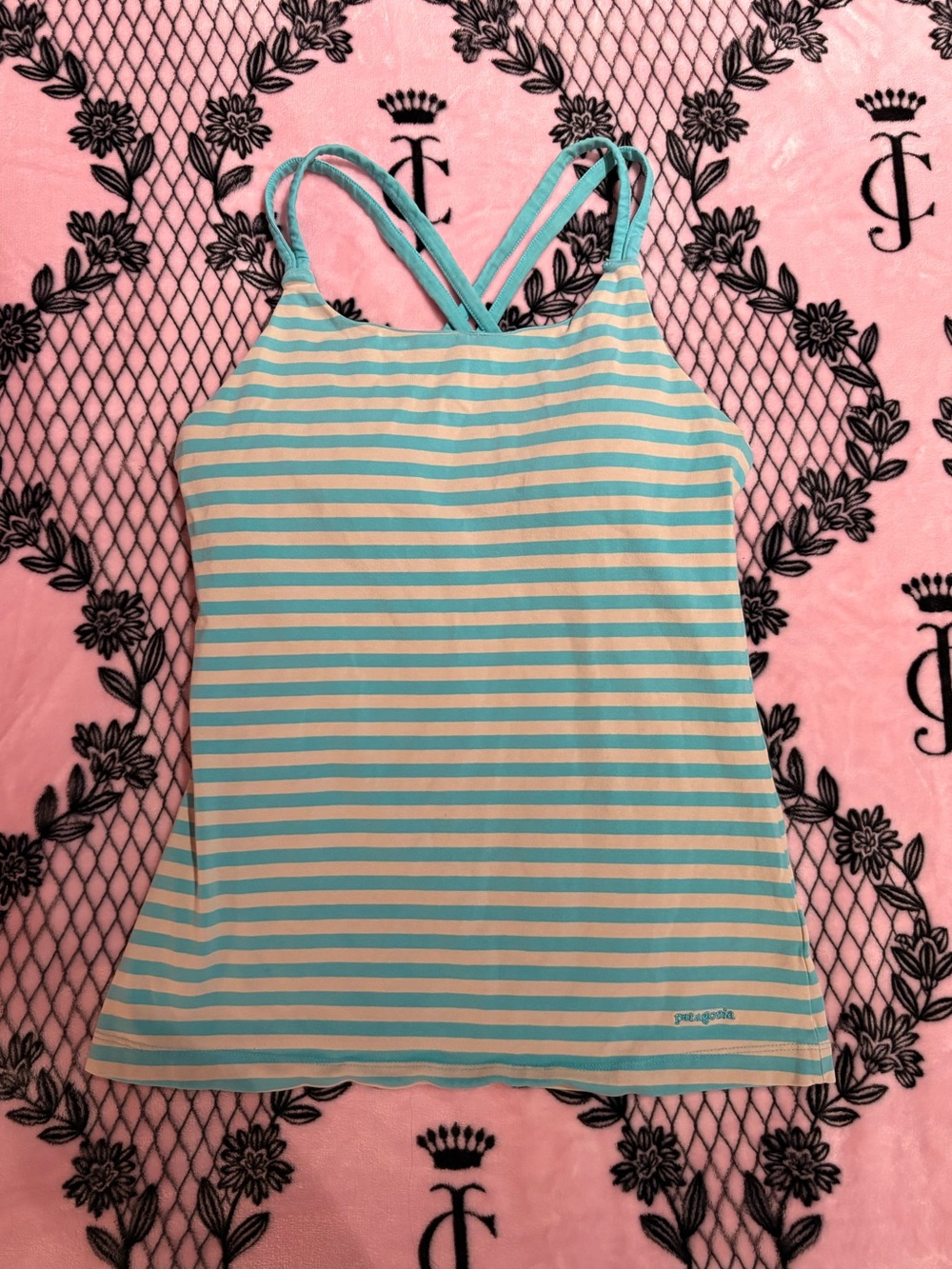 Patagonia Turquoise & White Striped Shelf Bra Tank Top